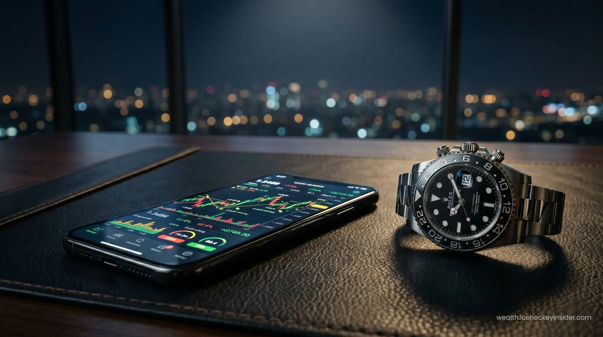 A close-up of a premium mobile device running AI-driven automated Forex trading apps.