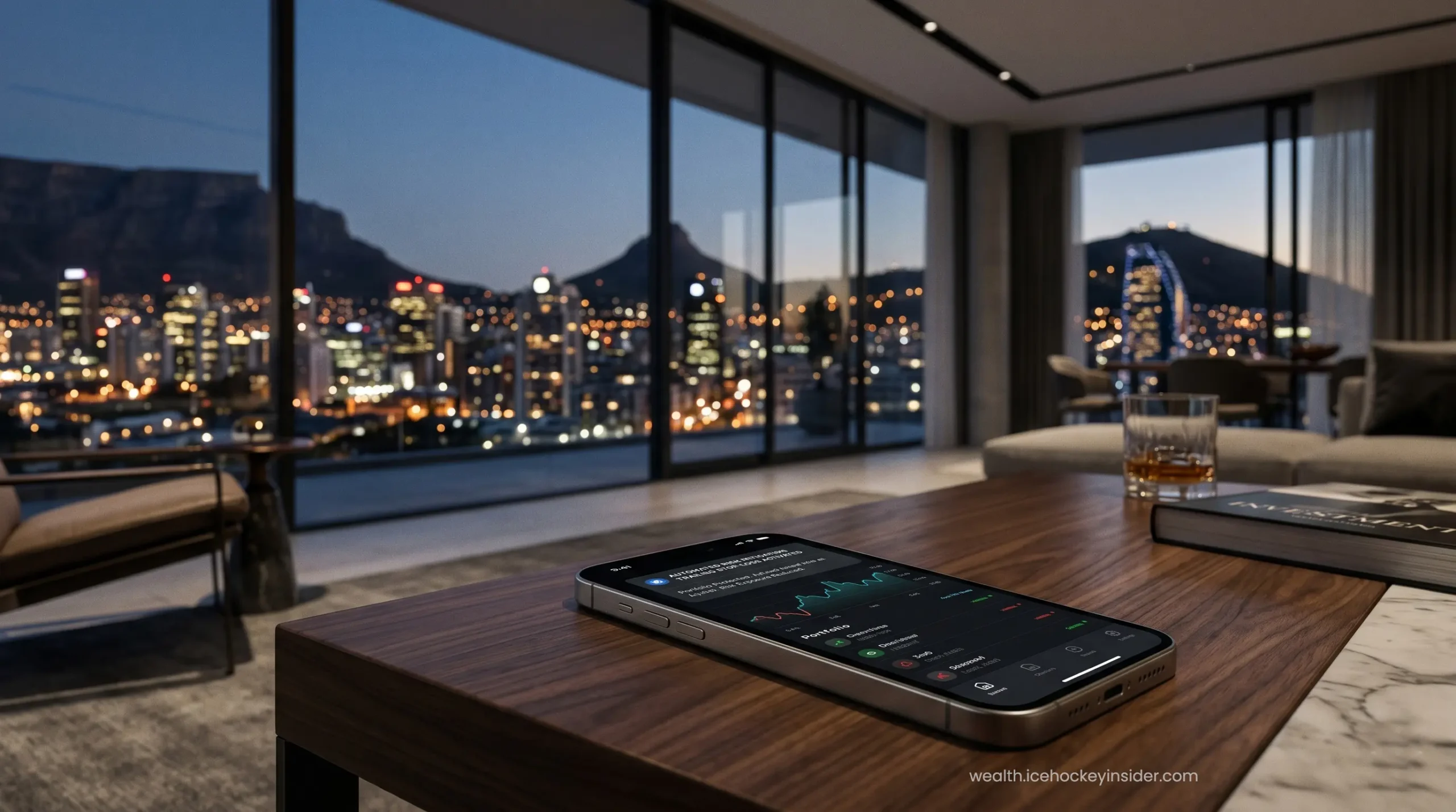 A premium smartphone running automated trading bots with active risk mitigation protocols.