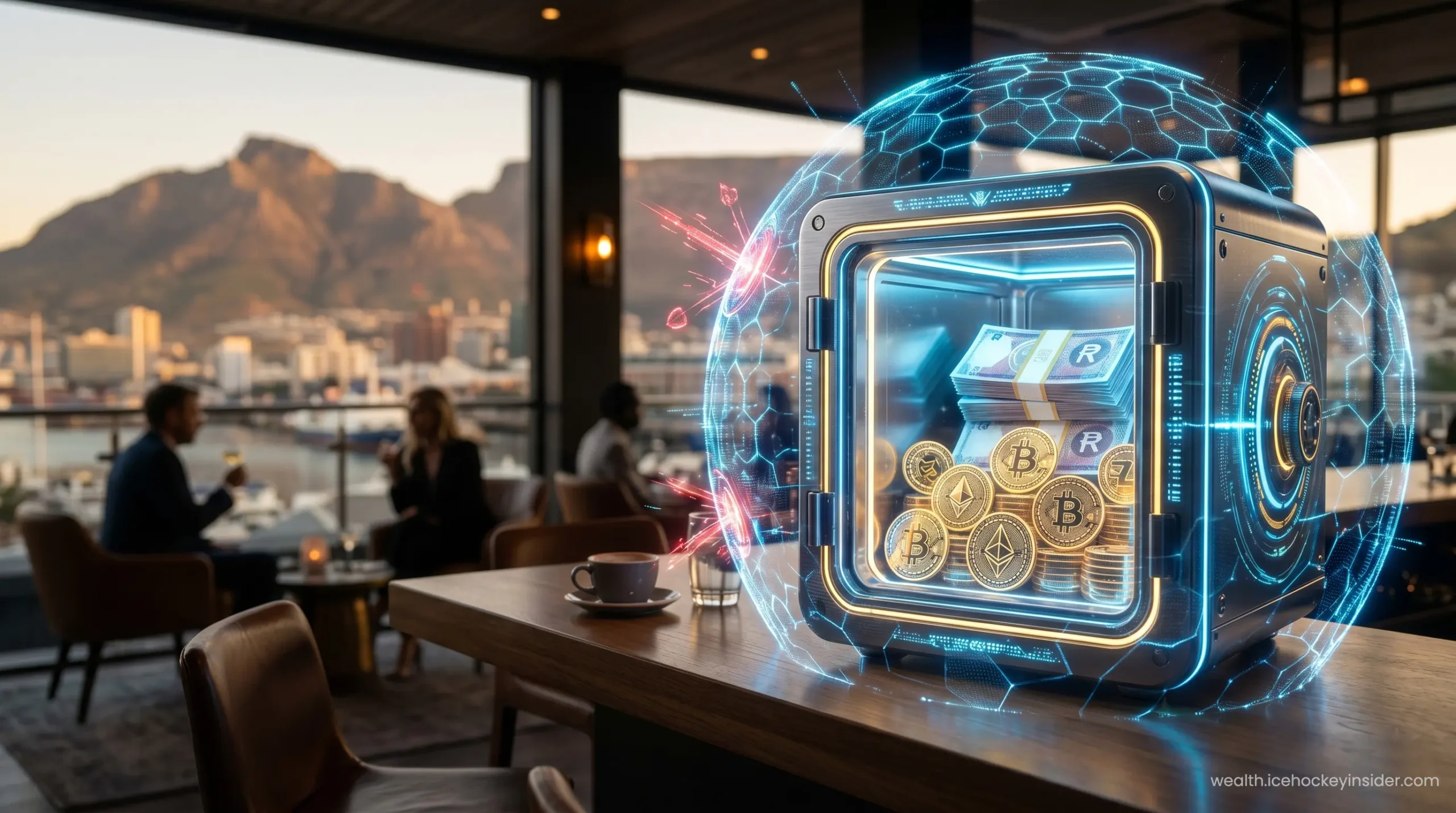 Abstract representation of a digital vault protecting high-yield cryptocurrency and Forex assets.