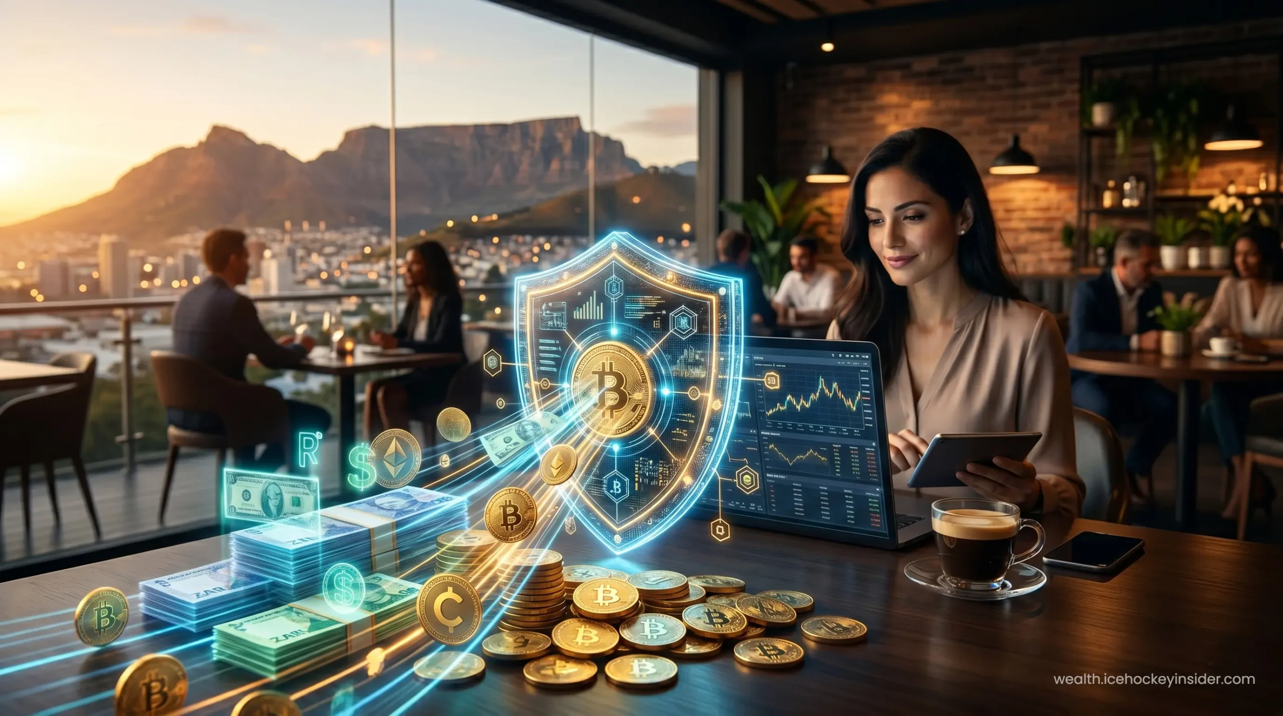 Abstract representation of a high-yield crypto investment portfolio growing rapidly.